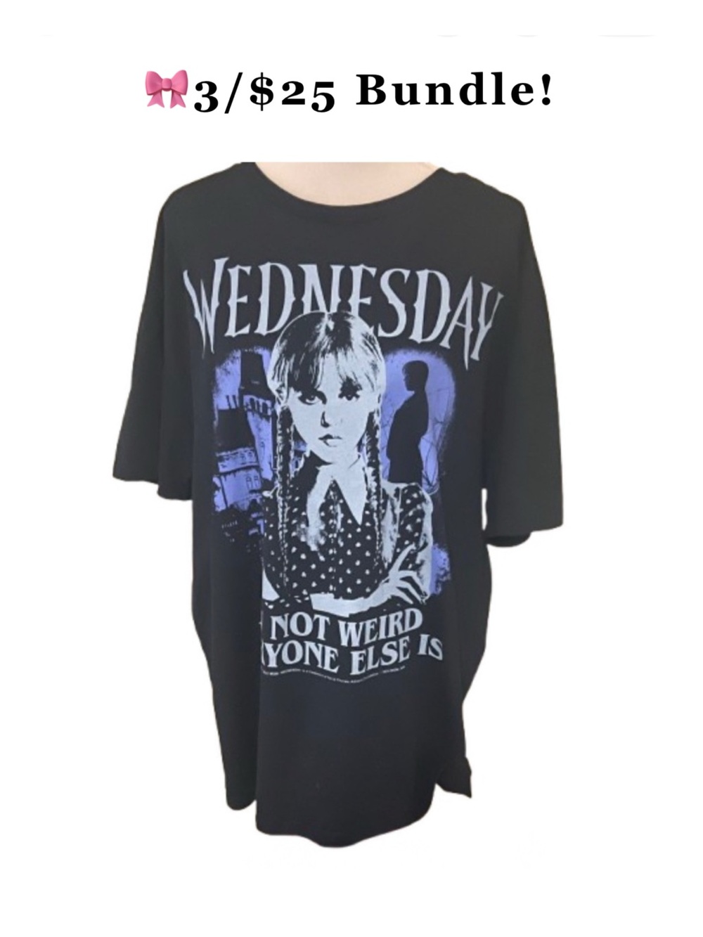 🎀3 For $25 Bundle! Wednesday Addams I’m Not Weird Black Purple Tee Size XL Goth